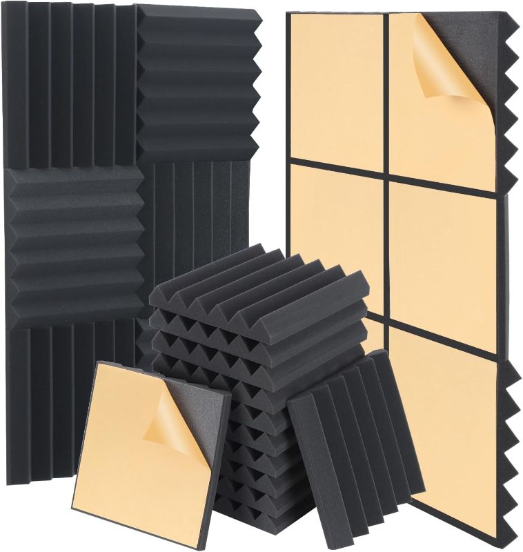 Photo 1 of 24 Pack Black 1" x 12" x 12" Acoustic Wedge Studio Foam Sound Absorption Wall Panels