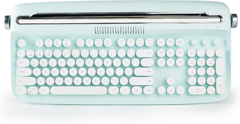 Photo 1 of YUNZII ACTTO B503 Wireless Typewriter Keyboard, Retro Bluetooth Aesthetic Keyboard with Built-in Stand for Multiple Devices (B503, Sweet Mint)