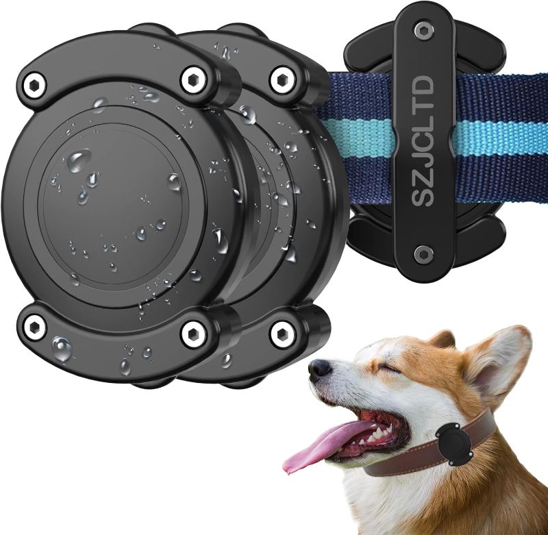 Photo 1 of [2 Pack] SZJCLTD IPX8 Waterproof Airtag Dog Collar Holder, Protective Anti-Chew Anti-Scratch Hard PC Air Tag Case Mount with Anti-Lost Screws for Apple Airtag
