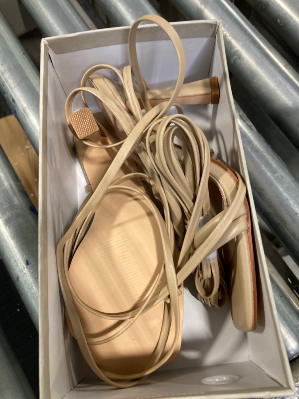 Photo 2 of ***USED****Mostrin Nude Strappy Heels for Women Lace Up Heels Tie Up Stiletto Heeled Sandals Square Open Toe High Heels for Prom, Party and Weddings Size 7