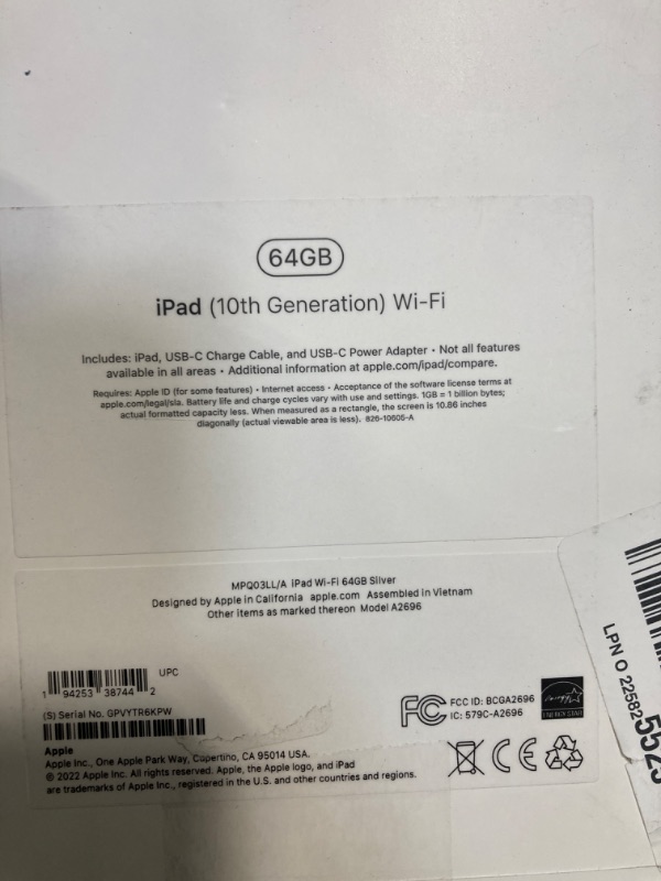 Photo 5 of ***USED****Apple iPad (10th Generation): with A14 Bionic chip, 10.9-inch Liquid Retina Display, 64GB, Wi-Fi 6, 12MP front/12MP Back Camera, Touch ID, All-Day Battery Life – Silver WiFi 64GB Silver without AppleCare+