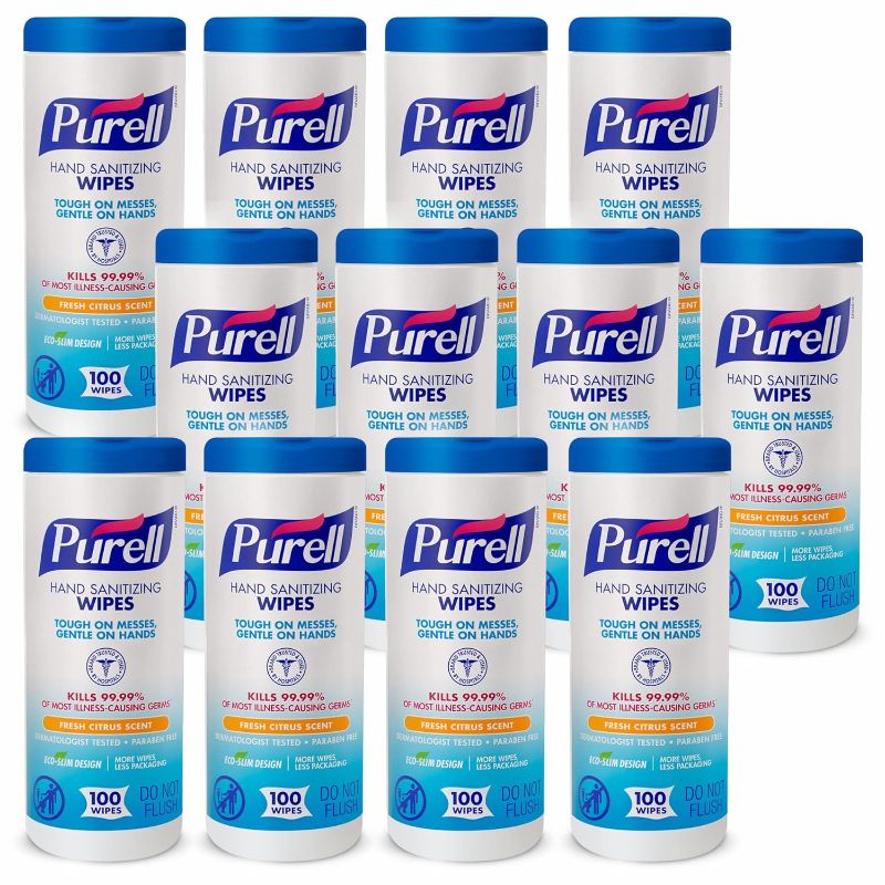 Photo 1 of ***ONLY 11 PCS***Purell Hand Sanitizing Wipes Non-Alcohol Formula, Fresh Citrus Scent, 100 Count Non-Linting Hand Wipes in Eco-Slim Wipe Canister (Pack of 12) -9111-12