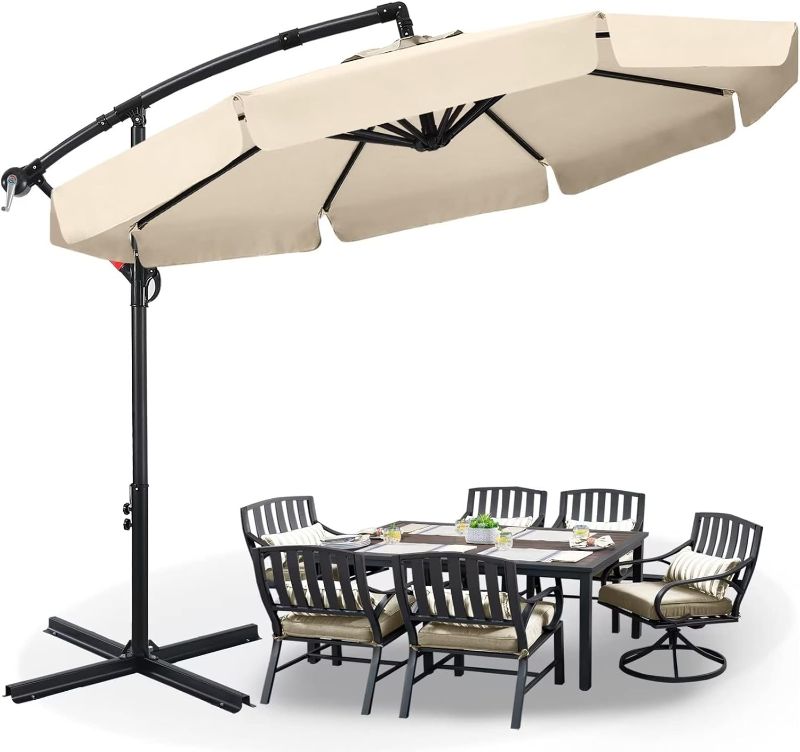 Photo 1 of ****SIMILAR****ABCCANOPY 10FT Cantilever Umbrella Offset Hanging Patio Umbrella with Base Stand Rotate and Tilt(Light Beige)