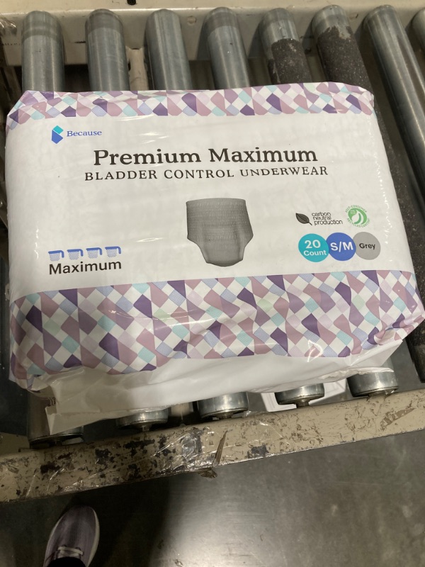 Photo 1 of **GREY***Because Premium Maximum Absorbency Adult Incontinence and Postpartum Bladder Leak Underwear for Women, Heavy Absorbency, Disposable, Black, Small/Medium, 20 Count