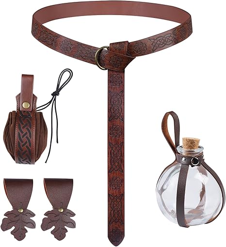 Photo 1 of Accessory costumes of Halloween Renaissance 5 pieces of medieval belt, cork potion bottle, belt, leather bracelets, sword bag, Halloween Knight costume game
