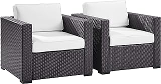 Photo 1 of  Furniture Biscayne 2-Piece Outdoor Chair Set, Wicker Patio Chairs for Conversation, Porch, Deck, Brown with White