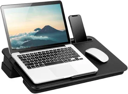 Photo 1 of AboveTEK Portable Laptop Lap Desk w/Retractable Left/Right Mouse Pad Tray, Non-Slip Heat Shield Tablet Notebook Computer Stand Table w/Sturdy Stable Cooler Work Surface for Bed Sofa Couch or Travel