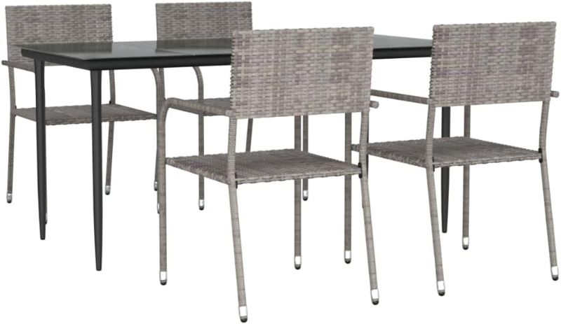 Photo 1 of  5 Piece Patio Dining Set Gray and Black Poly Rattan and Steel, Outdoor Patio Furniture Set, Garden Furniture Set, Poolside Lounge Furniture