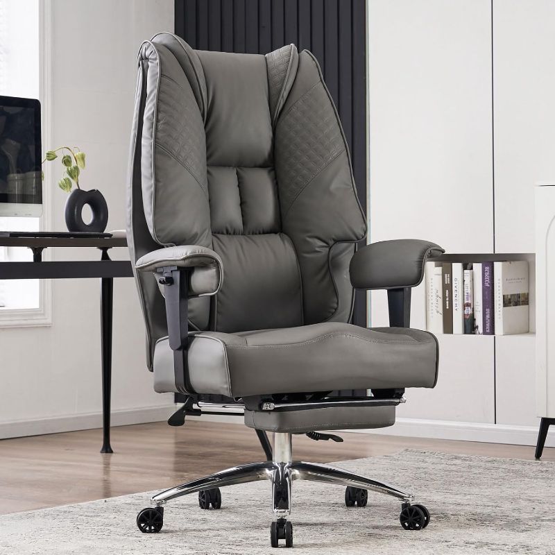 Photo 1 of  Big and Tall Office Chair 400lbs Wide Seat, Leather High Back Executive Office Chair with Foot Rest, Ergonomic Office Chair Lumbar Support for Lower...