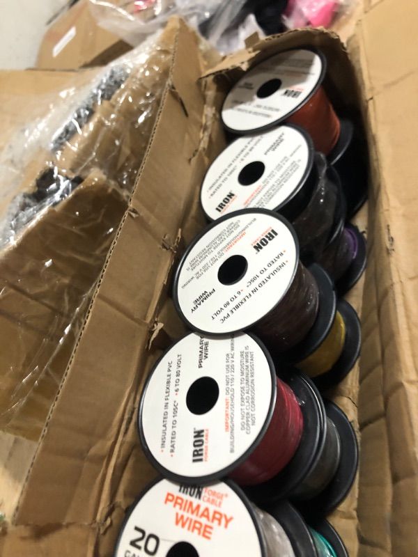 Photo 1 of **SOME WIRES ARE ALREADY USED***Iron Forge Cable 20 Gauge Automotive Wire - 10 Roll Assortment Pack - 200 Ft of Copper Clad Primary Wires per Roll, 20 Gauge Wire 200 Ft Stranded Copper Clad Aluminium Auto Wires