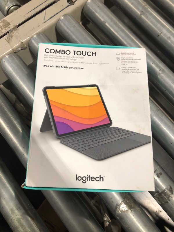 Photo 2 of Logitech Combo Touch iPad Air Keyboard Case, Detachable Backlit Keyboard with Kickstand, Trackpad, Smart Connector, Oxford Gray, USA Layout