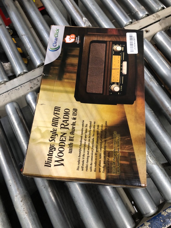 Photo 1 of ClearClick Classic Vintage Retro Style AM/FM Radio with Bluetooth, Aux-in, & USB - Handmade Wooden Exterior Dark Brown