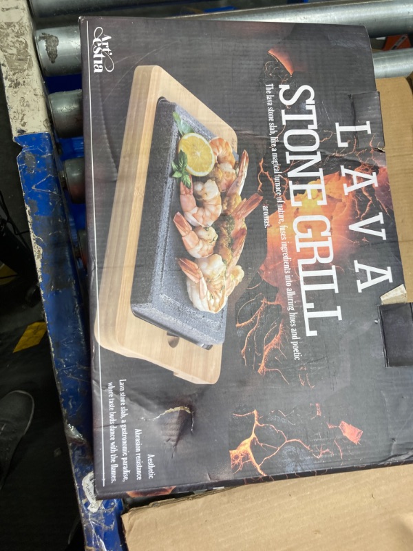 Photo 2 of ***DAMAGE BOX*** Artestia Lava Stone for Steak with 2PCS Stones, Hot Rock Tabletop Grilling Stones for Wagyu with Bamboo Tray, Mini Pizza Grilling Stones, 8.46"*6.49"