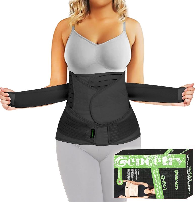 Photo 1 of 3 in 1 Postpartum Belly Band Wrap Support Recovery Girdles Abdominer Binder Post Surgery Belly&Waist&Pelvis Support Belt & Back Brace(Black, Small/Medium)
