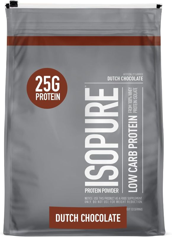 Photo 1 of ***DAMAGE ON THE PACKAGE*** Isopure Protein Powder, Low Carb Whey Isolate, Gluten Free, Lactose Free, 25g Protein, Keto Friendly, Dutch Chocolate, 103 Servings, 7.5 Pound (Packaging May Vary)
