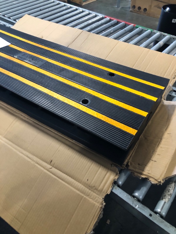 Photo 3 of ***Damaged packaging*** ***Loose hardware in box*** VEVOR Rubber Curb Ramp for Driveway 2 Pack, 15T Heavy Duty Sidewalk Curb Ramp, 2.6" Rise Height Cable Cover Curbside Bridge Ramp for Garage for Low Cars, Wheelchairs