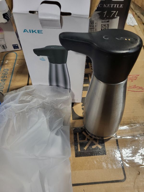 Photo 3 of AIKE Automatic Rechargeable Waterproof Soap Dispenser, Stainless Steel Finish, 14fl.oz., Model AK1337