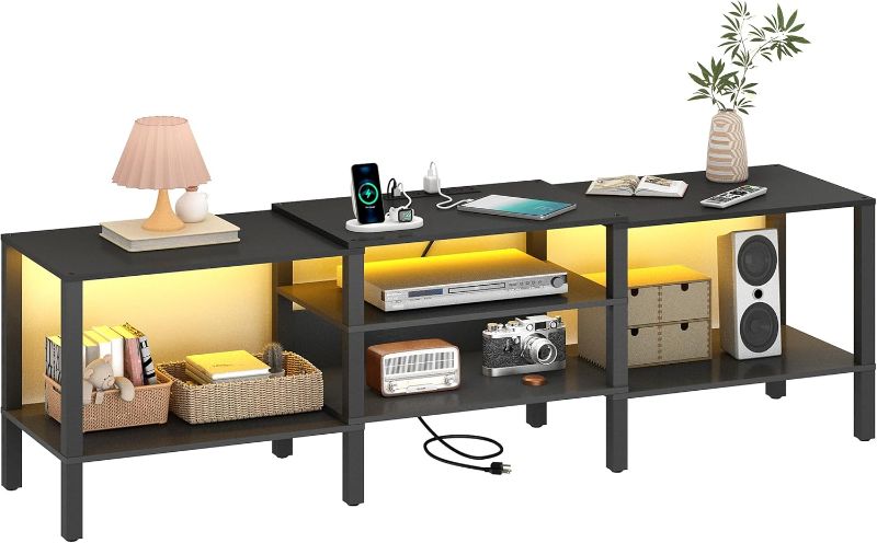 Photo 1 of ***Stock photo is a similar item*** TV Stand Table with Open Storage Shelves Cabinet, Industrial Media Entertainment Center for Living Room Bedroom, Black