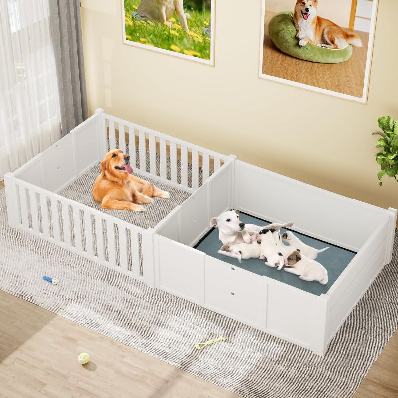 Photo 1 of ***Stock photo is a similar item*** Whelping Box for Dogs, Wooden Indoor Dog Pen for Mother's Comfort with Double Rooms for Large Medium Small Dogs Puppies 94" x 48"