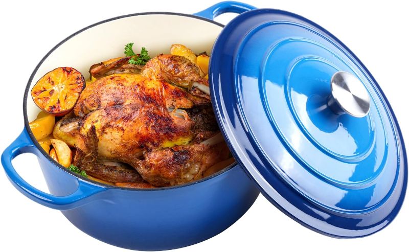 Photo 1 of ****Minor  scratch***

6 Quart Dutch Oven Enameled Cast Iron with Lid - Big Dual Handles - Oven Safe up to 500°F - Classic Round Pot for Versatile Cooking Blue