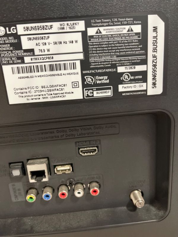 Photo 3 of ****MISSING POWERCORD!!!!!*****  LG 50-Inch Class UQ7570 Series 4K Smart TV, AI-Powered 4K, Cloud Gaming (50UQ7570PUJ, 2022), Black
