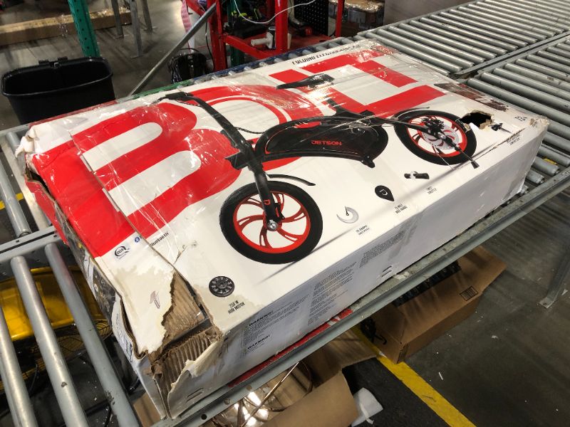 Photo 1 of ***no power charging adapter, no air in the tire, unable test item*** Jetson Bolt Folding Electric Ride-On Bike, Easy-Folding, Built-in Carrying Handle, Twist Throttle, Up to 15.5 MPH, Ages 13+
