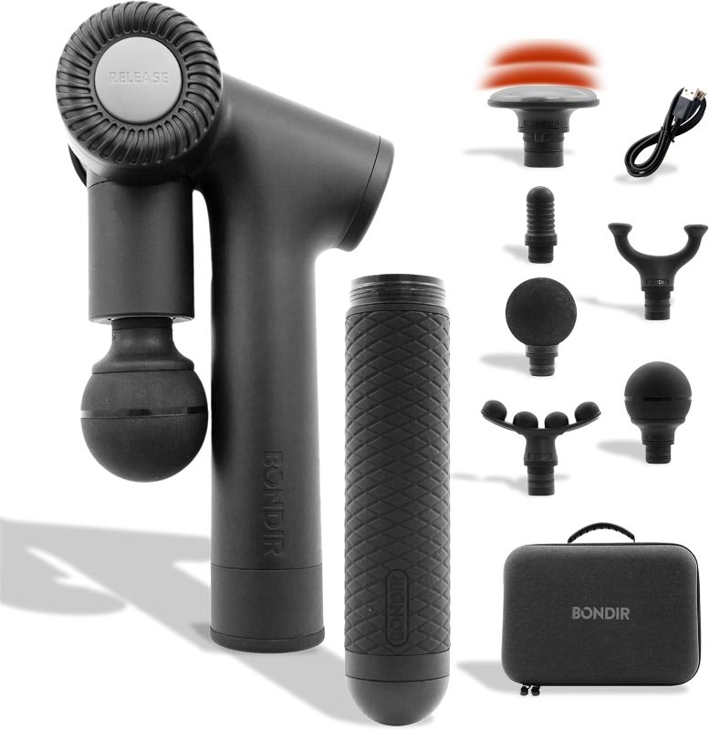 Photo 1 of **PARTS ONLY** BONDIR R2 PRO+ MASSAGE GUN - ARTICULATING DEEP TISSUE BACK MASSAGER WITH EXTENSION HANDLE AND 6X HEADS INCLUDING HEATED ATTACHMENT
