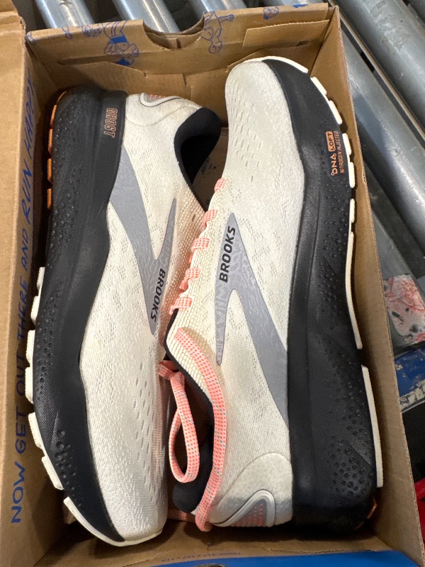 Photo 2 of **USED***
Brooks Women’s Ghost 16 Neutral Running Shoe - Ecru/Orange/Black - 11.5 US Medium