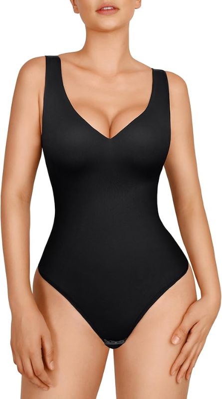 Photo 1 of  Deep V Neck Bodysuit Tops Tummy Control body Suit Thong Body Shaper
