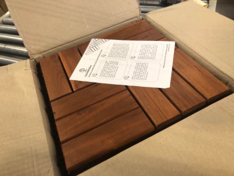 Photo 2 of 10 Pcs Interlocking Deck Tiles 12"x12", Waterproof Patio Floor Tiles, Easy Snap All Weather Acacia Wood Tiles, Balcony Flooring, Backyard Deck, Indoor Outdoor Solid Wood Tiles (Walnut)