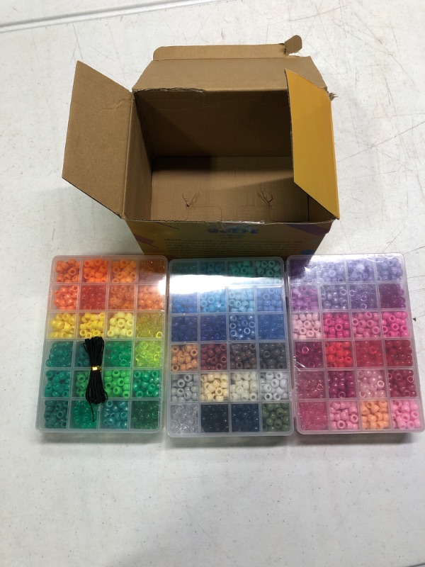 Photo 3 of ***BLACK STRING ONLY*** QUEFE 4700pcs, 72 Colors Pony Beads Rainbow Kandi Bead for Bracelets Making Kit, 3600pcs 9mm Plastic Beads and 1000pcs Letter Beads, Alphabet Beads for Bracelets Jewelry Making with Elastic Threads