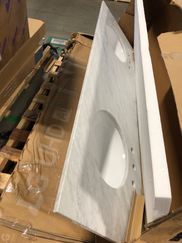 Photo 1 of 73x22 IN Double Sink with White Marble Vanity Top with Under Mount Ceramic Double Bowl Sinks for 72/73" Bathroom Vanity