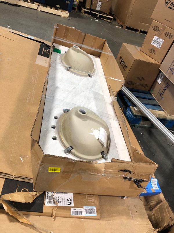 Photo 1 of 73x22 IN Double Sink with White Marble Vanity Top with Under Mount Ceramic Double Bowl Sinks for 72/73" Bathroom Vanity