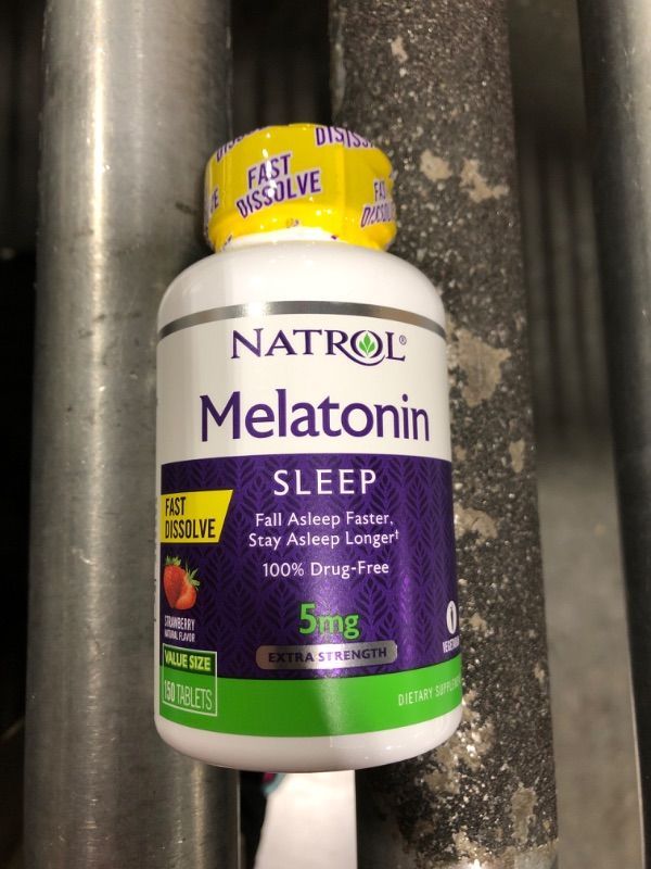 Photo 1 of Natrol Sleep Melatonin 5mg Fast Dissolve Tablets, Nighttime Sleep Aid for Adults, 150 Strawberry-Flavored Melatonin Tablets, 150 Day Supply Strawberry 150 Count (Pack of 1)