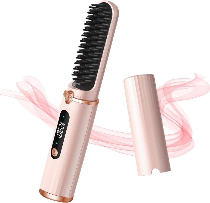 Photo 1 of ***USED****CHNYBQT Women's Hair Straightener Brush, Cordless Mini Hair Straightening Comb Styling Brush with Negative Ions, MCH Fast Heating, Hair Straightener Brush for Travel (Pink 2024)