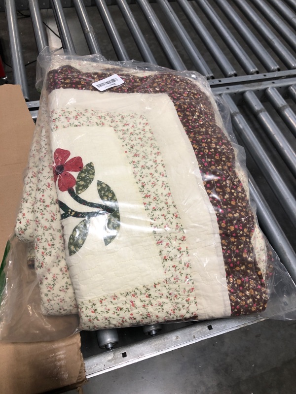 Photo 1 of vctops 3 Piece Embroidered Floral Quilted Bedspread Quilt Set 100% Cotton Reversible Patchwork Coverlet Set 1 Quilt and 2 Pillow Shams (Coffee,King)