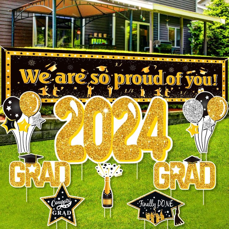 Photo 1 of ***Not Exact Color***
Officygnet 2024 Graduation Yard Sign Decorations - 8Pcs Glitter Congrats Grad Yard Signs and Proud of You Banner Backdrop with Stakes for Outdoor, Lawn Party Decor Supplies (Red)