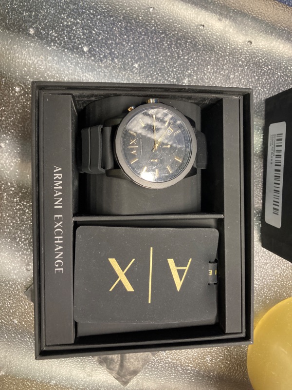 Photo 2 of A|X Armani Exchange Men's Chronograph  Black Silicone Strap Watch 45mm Gift Set