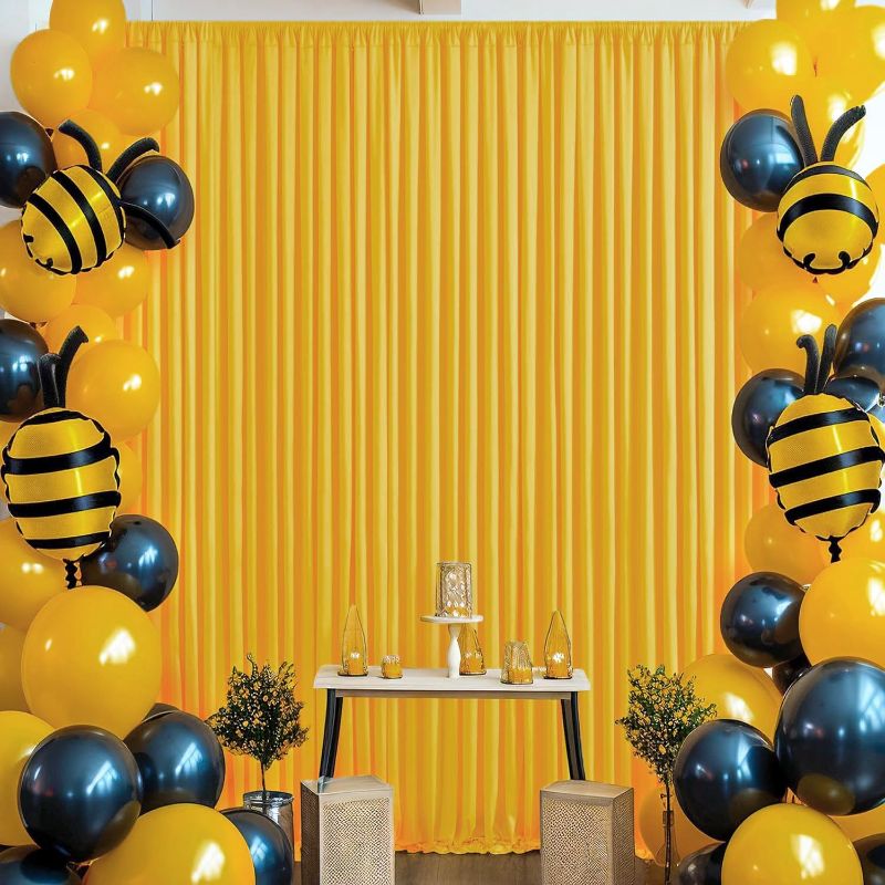 Photo 1 of 10 ft x 8 ft Wrinkle Free Yellow Backdrop Curtain for Parties, Ginger Polyester Photo Backdrop Drapes,Thick Background 2 Panels 5ft x 8ft for Baby Shower Wedding Birthday Party Backdrop Stand