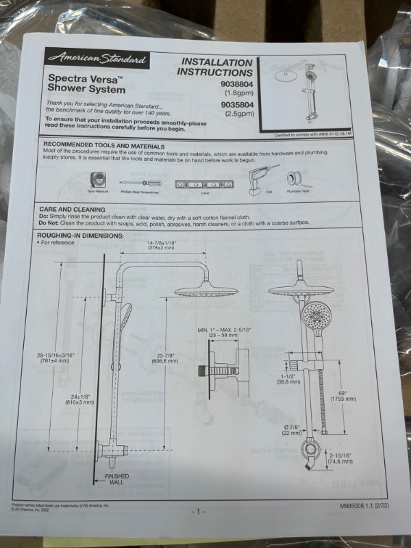 Photo 3 of American Standard 9038804.002 Spectra Versa Shower System 1.8 GPM, Polished Chrome