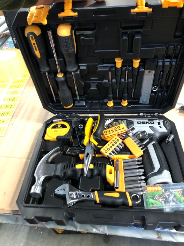 Photo 3 of ***DRILL MAY NOT WORK****DEKOPRO 126 Piece Power Tool Combo Kits with 8V Cordless Drill, 10MM 3/8'' Keyless Chuck, Professional Household Home Tool Kit Set, DIY Hand Tool Kits for Garden Office House Repair