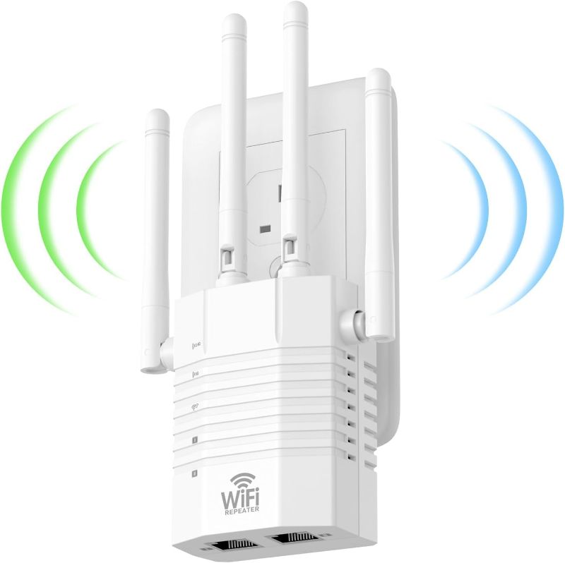 Photo 1 of 1200Mbps WiFi Extender, WiFi Extender Signal Booster for Home, Internet Extender WiFi Booster, WiFi Range Extender Covers Up to 12880 sq. ft & 105 Devices, Supports Ethernet Port