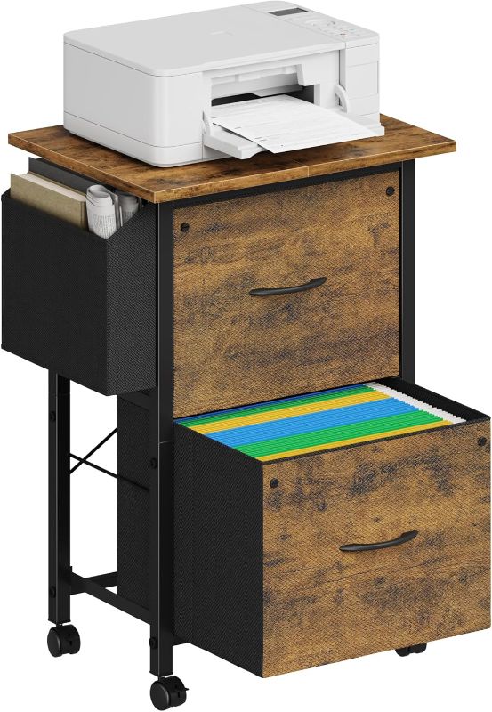 Photo 1 of 18 Inch Large Tabletop Filing Cabinet with 2 Fabric Drawers, Mobile Filing Cabinet for Home Office, Rolling Printer Stand with Storage Bag, Fits A4/Letter Files,