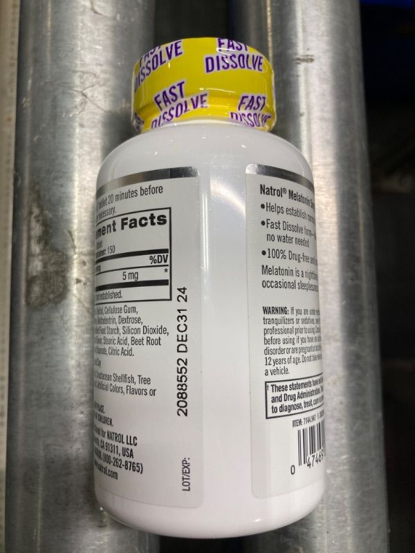 Photo 1 of Natrol Sleep Melatonin 5mg Fast Dissolve Tablets, Nighttime Sleep Aid for Adults, 150 Strawberry-Flavored Melatonin Tablets, 150 Day Supply Strawberry 150 Count (Pack of 1)
