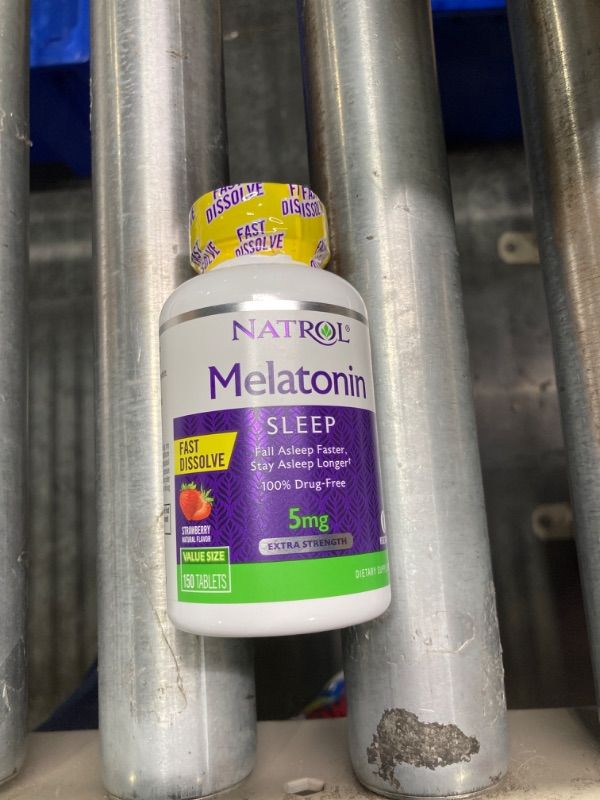 Photo 1 of Natrol Sleep Melatonin 5mg Fast Dissolve Tablets, Nighttime Sleep Aid for Adults, 150 Strawberry-Flavored Melatonin Tablets, 150 Day Supply Strawberry 150 Count (Pack of 1)
