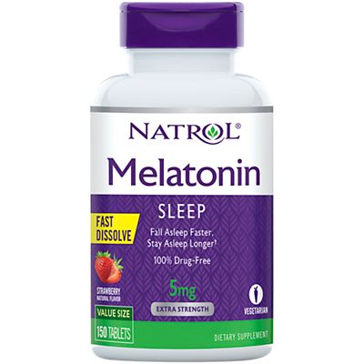 Photo 1 of Natrol Sleep Melatonin 5mg Fast Dissolve Tablets, Nighttime Sleep Aid for Adults, 150 Strawberry-Flavored Melatonin Tablets, 150 Day Supply Strawberry 150 Count (Pack of 1)