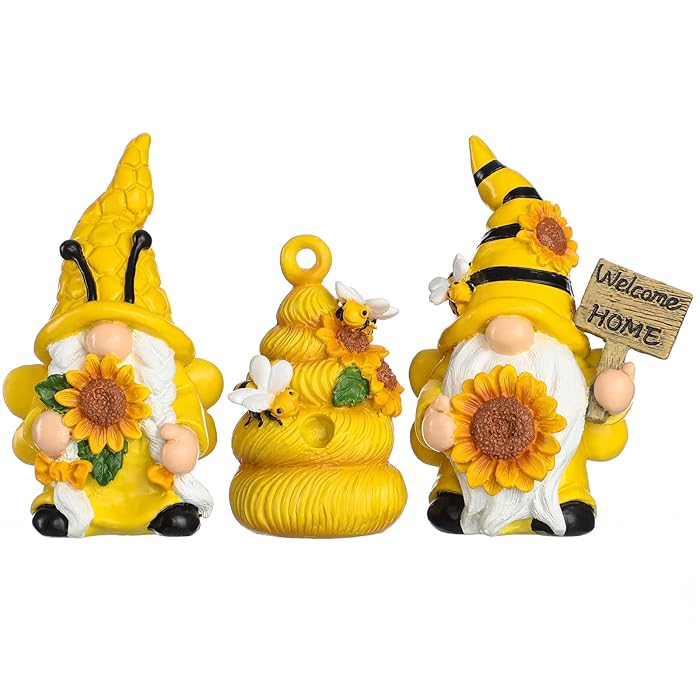 Photo 1 of ***similar*** Argodaze 3PCS Bumble Bee Resin Gnomes Decorations Spring Summer Fall Home Figurines Tiered Tray Decor World Bee Day Birthday Party Thanksgiving Gifts Garden Tabletop Statues