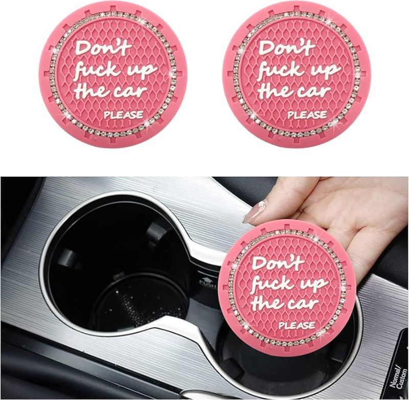 Photo 1 of *** PACK OF 2*** Ziciner 2 Pack Bling Car Cup Holder Coasters, Non-Slip PVC Soft Rubber Crystal Rhinestone Auto Cup Mat, 2.75 inch Universal Vehicle Interior Accessory (Pink)