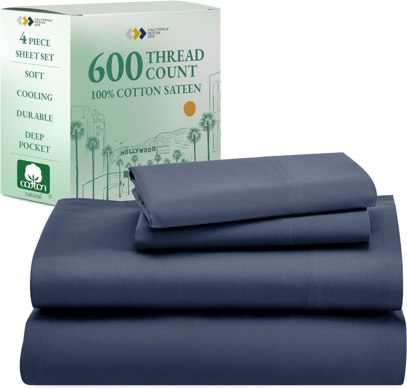 Photo 1 of 
California Design Den Luxury Twin Sheet Set - 100% Cotton, 400 Thread Count Deep Pocket Twin Sheets, Soft Hotel-Quality Bedding with Sateen Weave - blue navy