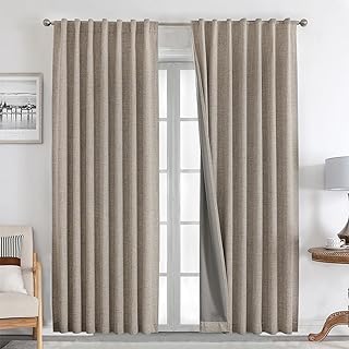 Photo 1 of  Natural Linen Curtains 84 inch Length 2 Panels Set Burg 100% Blackout Long Drapes for Bedroom Living Room Blackout Darkening Curtain Thermal Insulated Back tab Rod Pocket(52x84 inch,Linen)